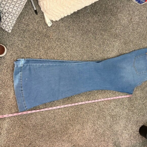 Women's Flare Leg Sailor Denim Jeans High Waist Button‎ Accent Wide Leg - Picture 7 of 10